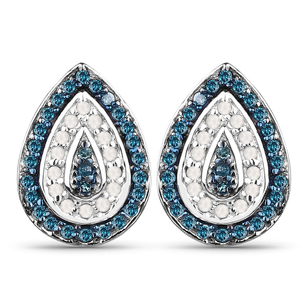 0.43 Carat Genuine Blue Diamond and White Diamond .925 Sterling Silver Earrings