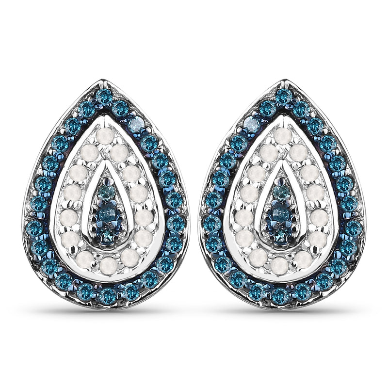 0.43 Carat Genuine Blue Diamond and White Diamond .925 Sterling Silver Earrings