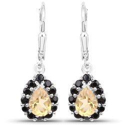 2.26 Carat Genuine Citrine & Black Spinel .925 Sterling Silver Earrings