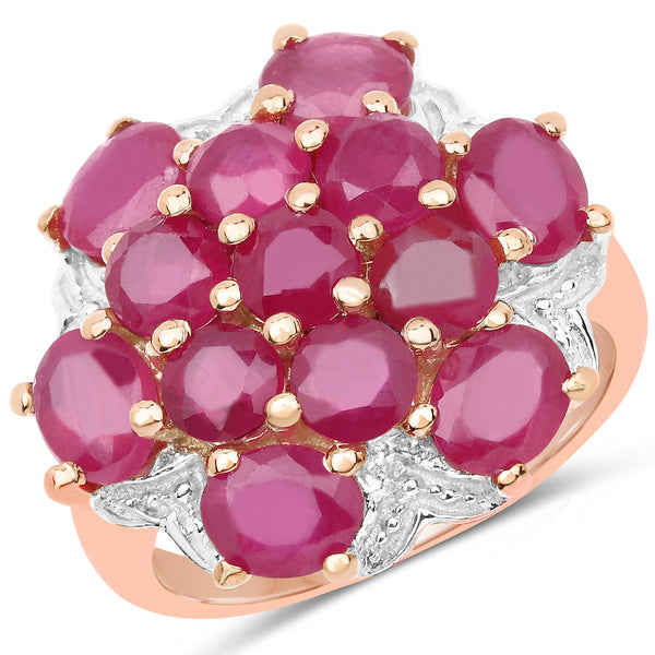 14K Rose Gold Plated 4.52 Carat Genuine Glass Filled Ruby .925 Sterling Silver Ring