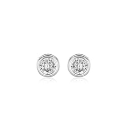 Sterling Silver Round Bezel Set Cubic Zirconia Earrings