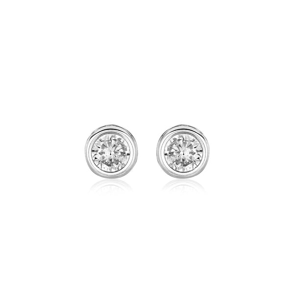 Sterling Silver Round Bezel Set Cubic Zirconia Earrings