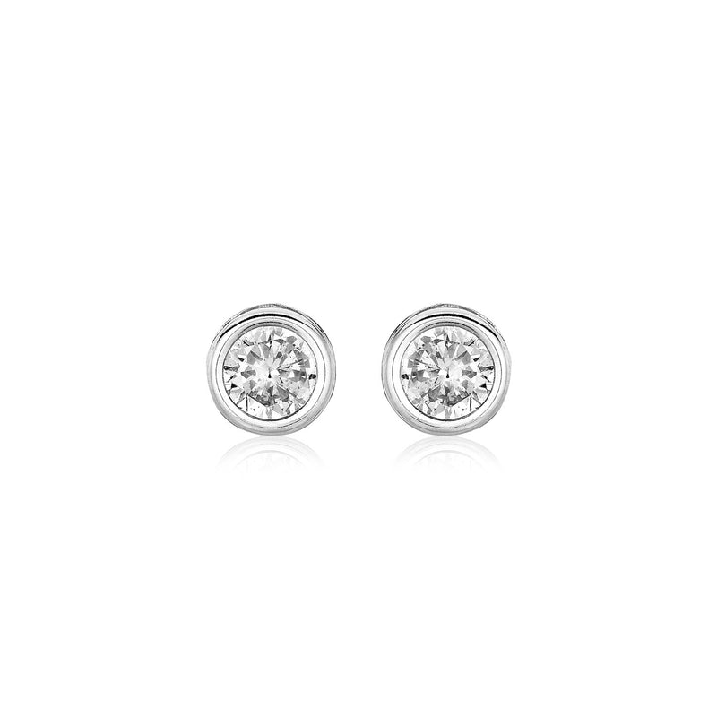 Sterling Silver Round Bezel Set Cubic Zirconia Earrings