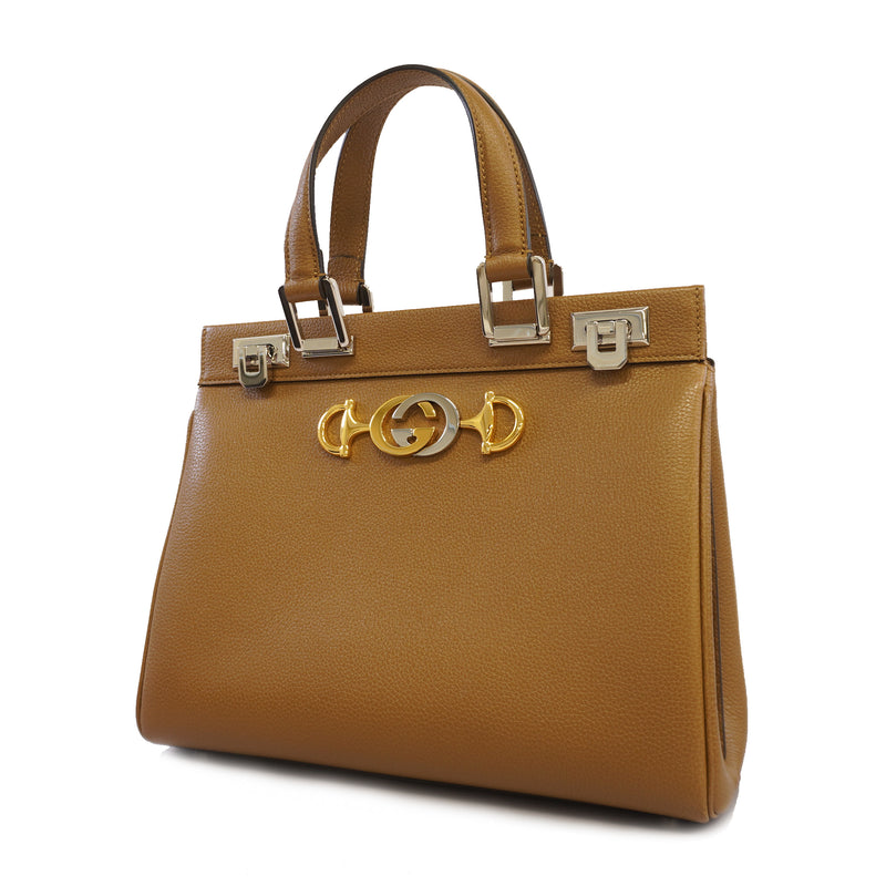 Auth Gucci 569712 Womens Leather Handbag Brown