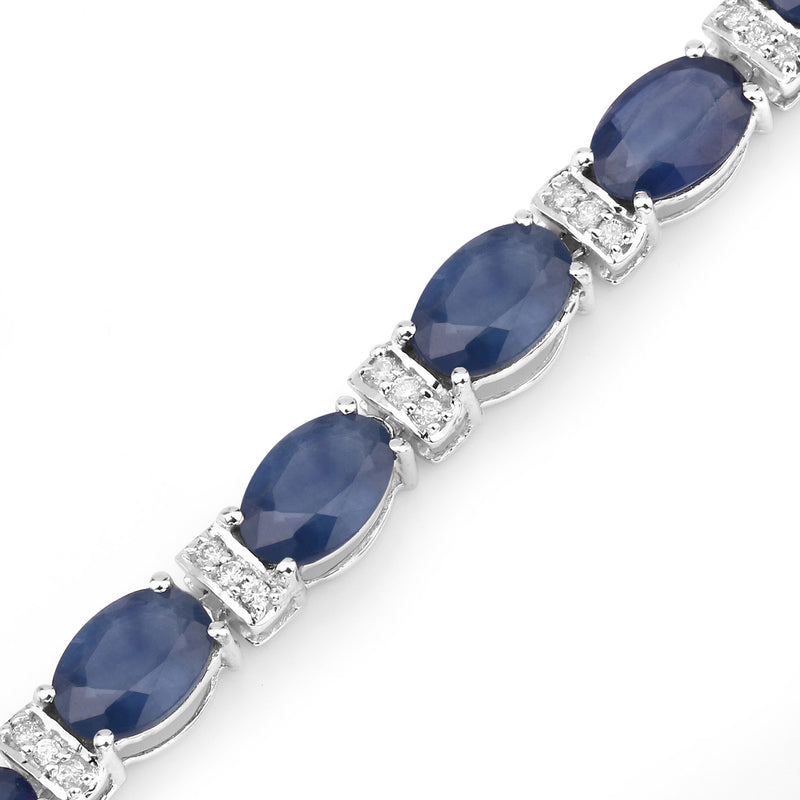 12.36 Carat Genuine Blue Sapphire and White Diamond 14K White Gold Bracelet