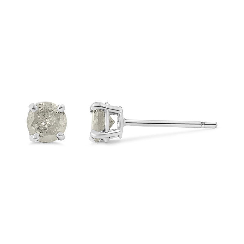 .925 Sterling Silver 3/4 Cttw 4-Prong 	Round-cut "Salt and Pepper" Diamond Classic Stud Earrings (H-I Color I3 Clarity)