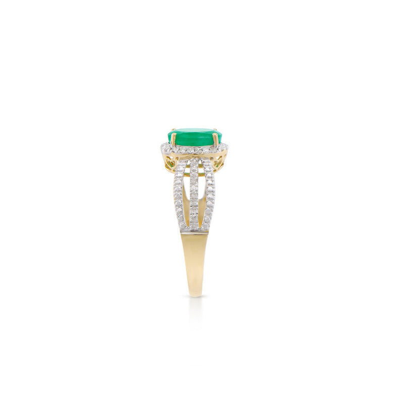 1.28 CTS CERTIFIED DIAMONDS & BRASIL EMERALDS 14K YELLOW GOLD DESIGNER RING SIZE 7.5