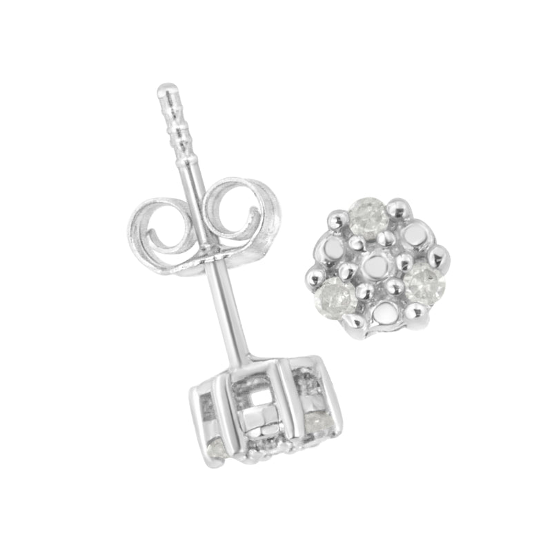 .925 Sterling Silver 1/10 cttw Prong Set Round-Cut Trio Diamond Stud Earrings (I-J Color, I3 Clarity)