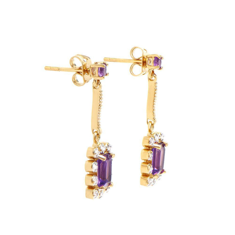 1.95 TW CTS AMETHYST & DIAMONDS 18K GOLD PLATED DESIGNER EAR-RINGS