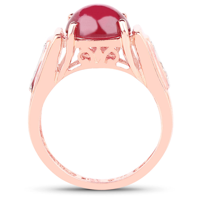 14K Rose Gold Plated 4.71 Carat Genuine Glass Filled Ruby and White Topaz .925 Sterling Silver Ring