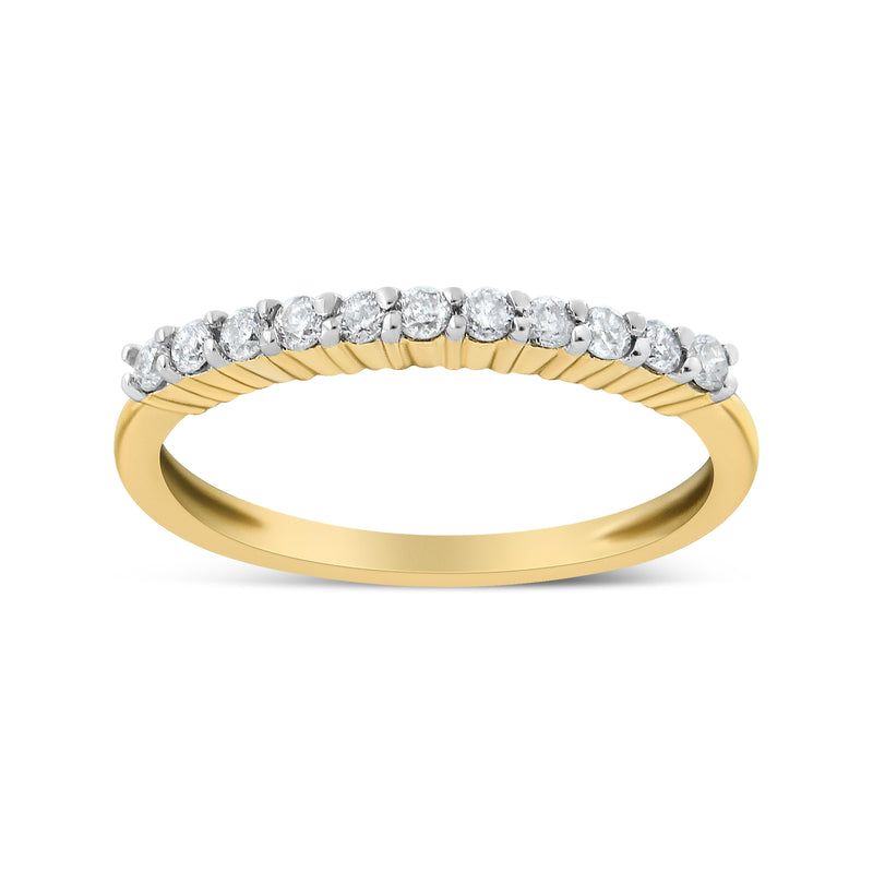 10K Yellow Gold Plated .925 Sterling Silver 1/4 Cttw Shared Prong Set Champagne Diamond Band Ring (K-L Color, I1-I2 Clarity) - Size 7