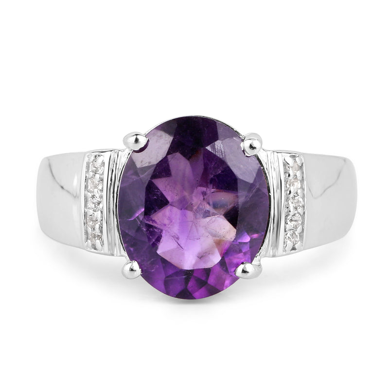 3.85 Carat Genuine  Amethyst and White Topaz .925 Sterling Silver Ring