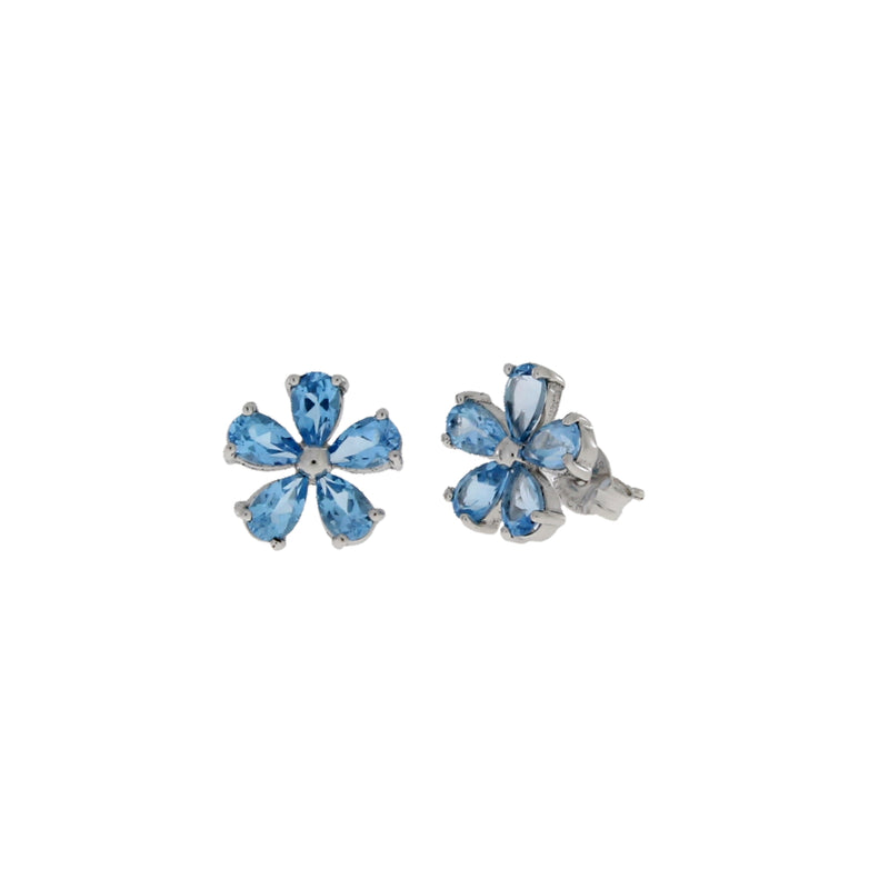 Genuine Blue Topaz Flower Earrings Sterling Silver