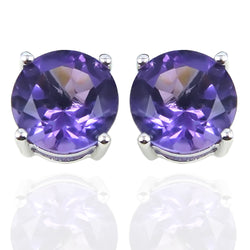 925 Sterling Silver Women  Stud Earring African Amethyst Round