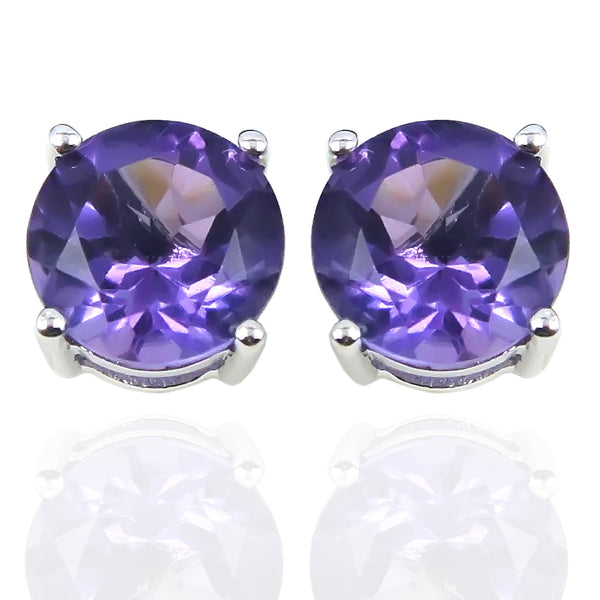 925 Sterling Silver Women  Stud Earring African Amethyst Round