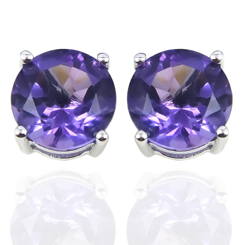 925 Sterling Silver Women  Stud Earring African Amethyst Round