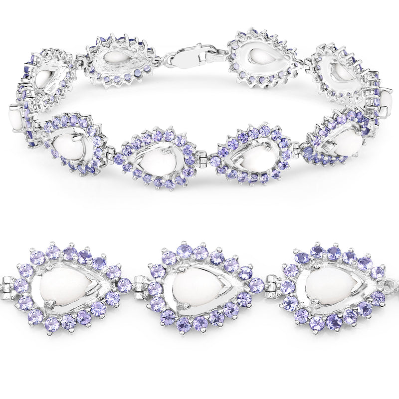 10.40 Carat Genuine Opal & Tanzanite .925 Sterling Silver Bracelet