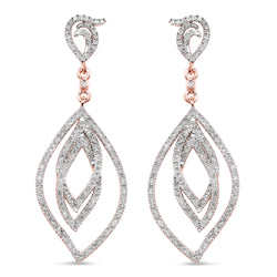 14K Rose Gold Plated 0.92 Carat Genuine White Diamond .925 Sterling Silver Earrings