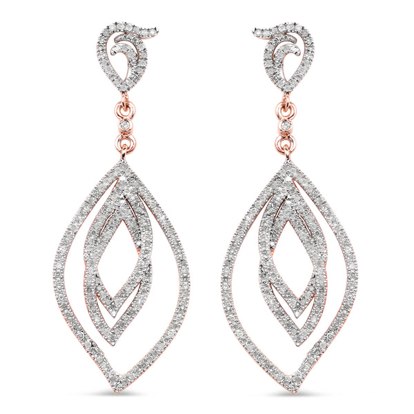 14K Rose Gold Plated 0.92 Carat Genuine White Diamond .925 Sterling Silver Earrings