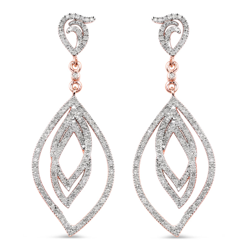 14K Rose Gold Plated 0.92 Carat Genuine White Diamond .925 Sterling Silver Earrings