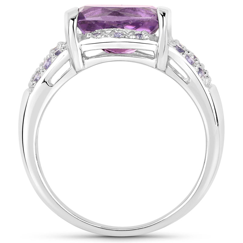 3.08 Carat Genuine Amethyst and Tanzanite .925 Sterling Silver Ring