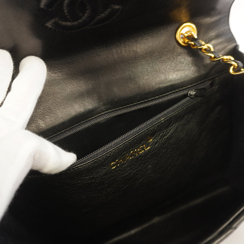 Auth Chanel Shoulder Bag Matrasse Fringe Chain Shoulder Lambskin Black Gold Metal