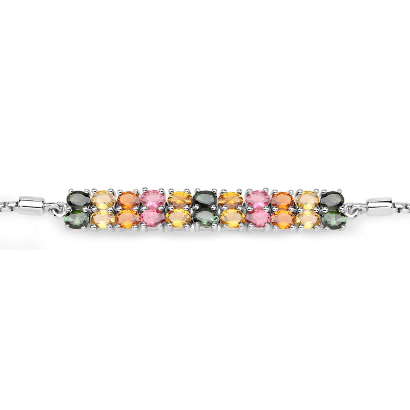 3.74 Carat Genuine Multi Tourmaline .925 Sterling Silver Bracelet