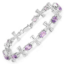 5.29 Carat Genuine Amethyst & White Diamond .925 Sterling Silver Bracelet