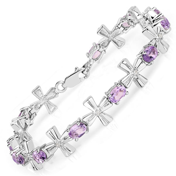 5.29 Carat Genuine Amethyst & White Diamond .925 Sterling Silver Bracelet