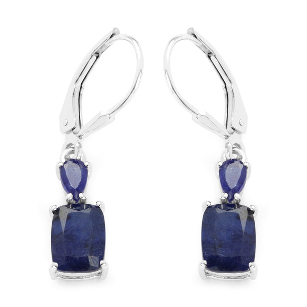 4.30 Carat Genuine Glass Filled Sapphire .925 Sterling Silver Earrings