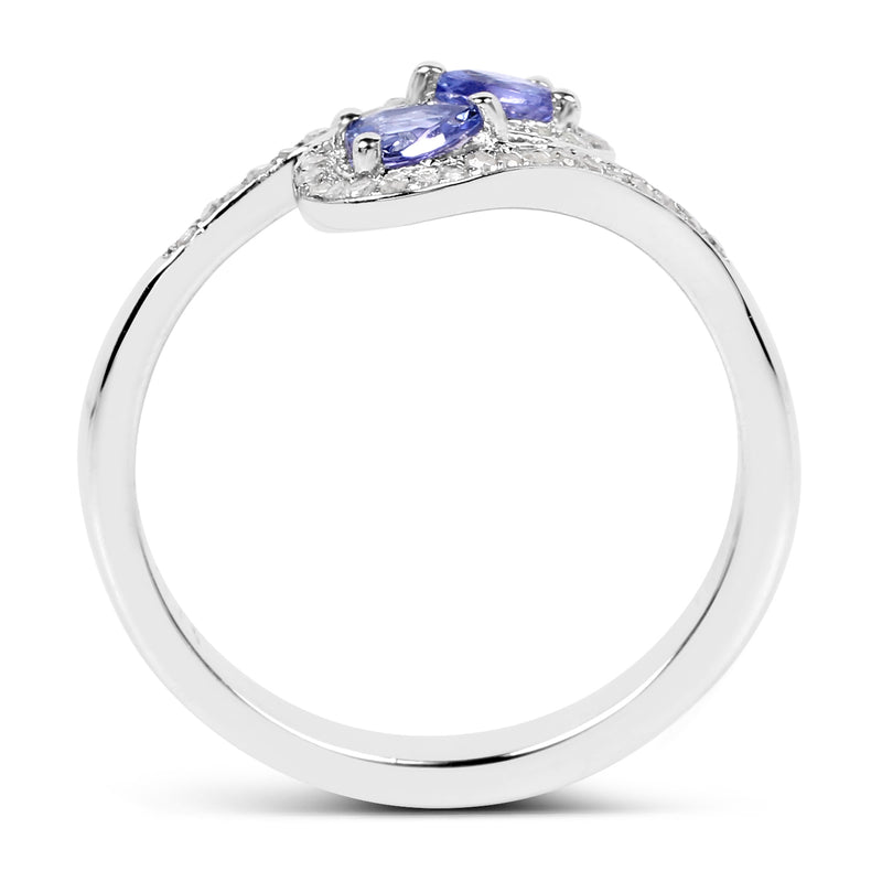 0.42 Carat Genuine Tanzanite and White Diamond .925 Sterling Silver Ring