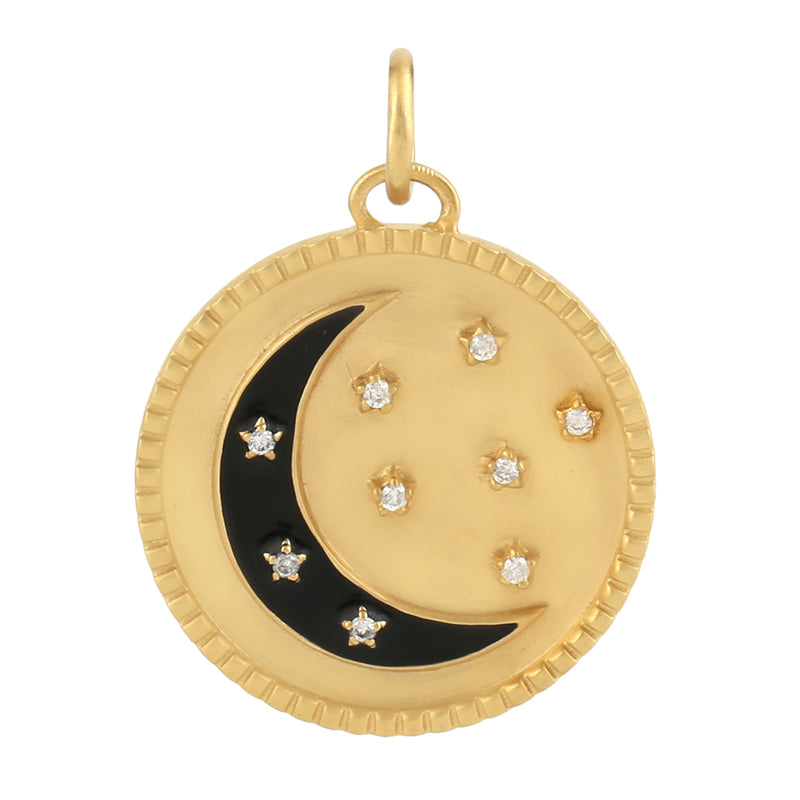 Natural Diamond Crescent Moon Charm Pendant 14k Yellow Gold Fine Jewelry