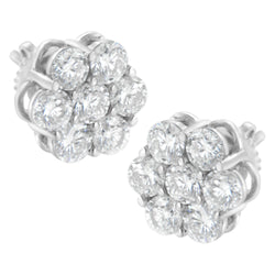 Sterling Silver 2 cttw Floral Composite 7 Stone Diamond Stud Earring (I-J, I1-I2)