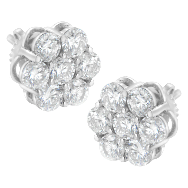 Sterling Silver 2 cttw Floral Composite 7 Stone Diamond Stud Earring (I-J, I1-I2)