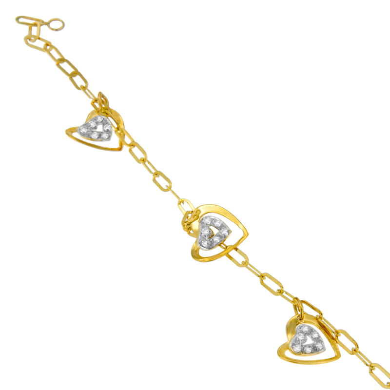 14K Yellow Gold 1/5ct TDW Round Cut Diamond Heart Charm Bracelet (I-JI1-I2)