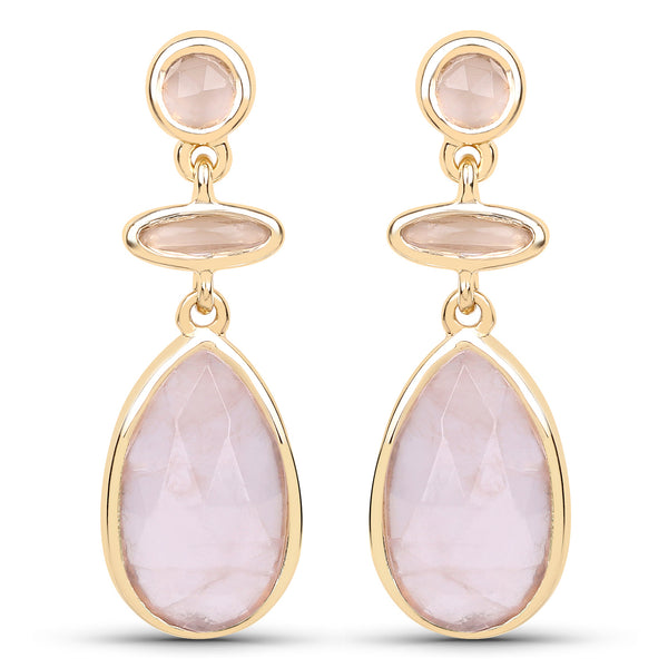 18K Yellow Gold Plated 7.10 Carat Genuine Rose Quartz .925 Sterling Silver Earrings