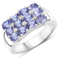 2.07 Carat Genuine Tanzanite and White Diamond .925 Sterling Silver Ring