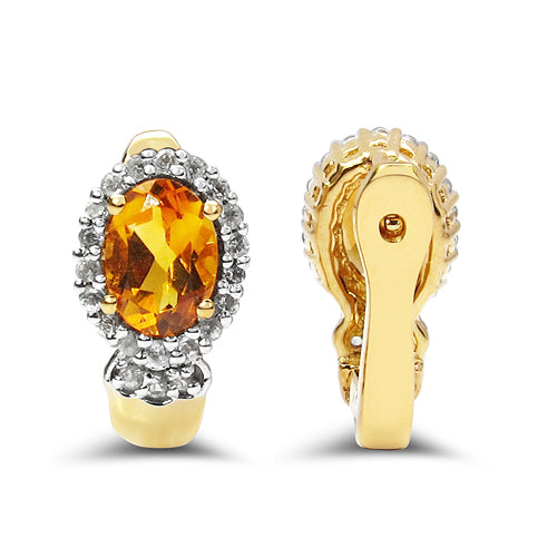 18K Yellow Gold Plated 1.99 Carat Genuine Citrine & White Topaz .925 Sterling Silver Earrings