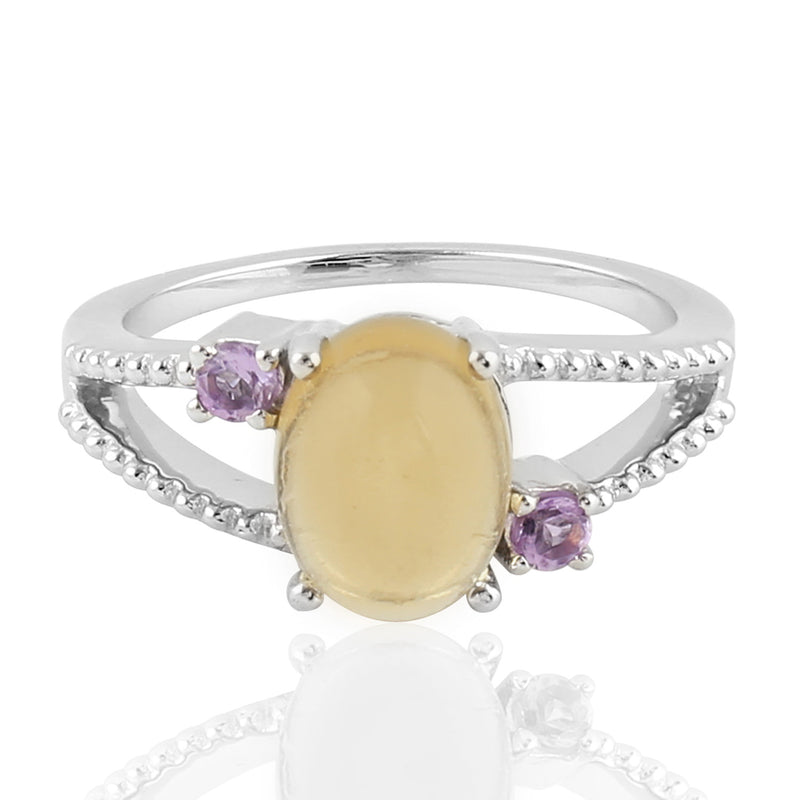 2.46 Natural Amethyst Cocktail Ring 925 Sterling Silver Citrine Jewelry