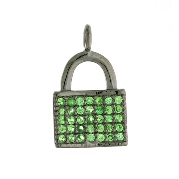 Tsavorite 925 Sterling Silver Lock Design Pendant Gift Jewelry