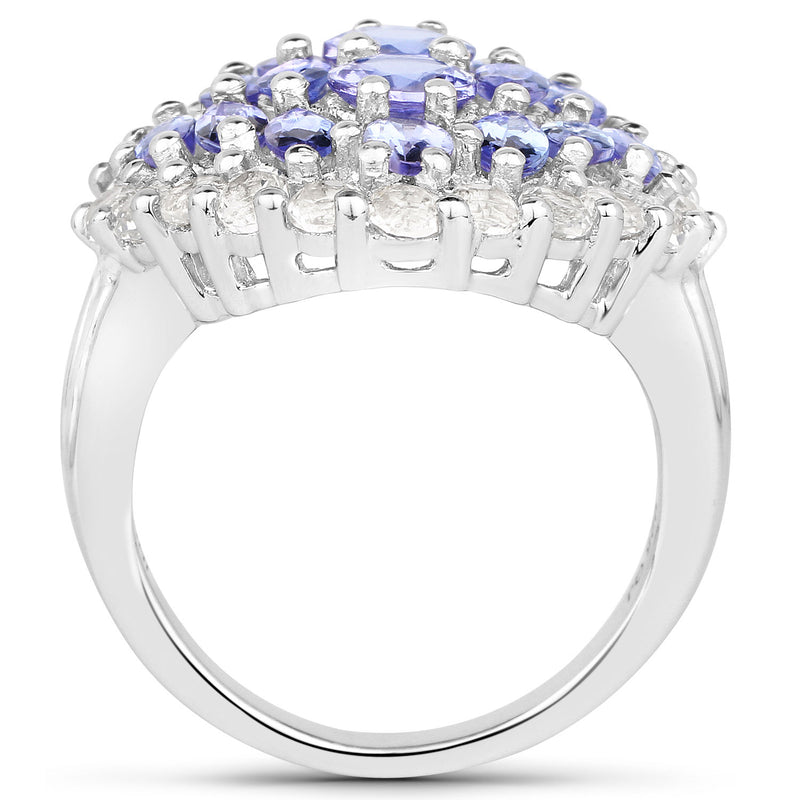 4.72 Carat Genuine Tanzanite and White Topaz .925 Sterling Silver Ring