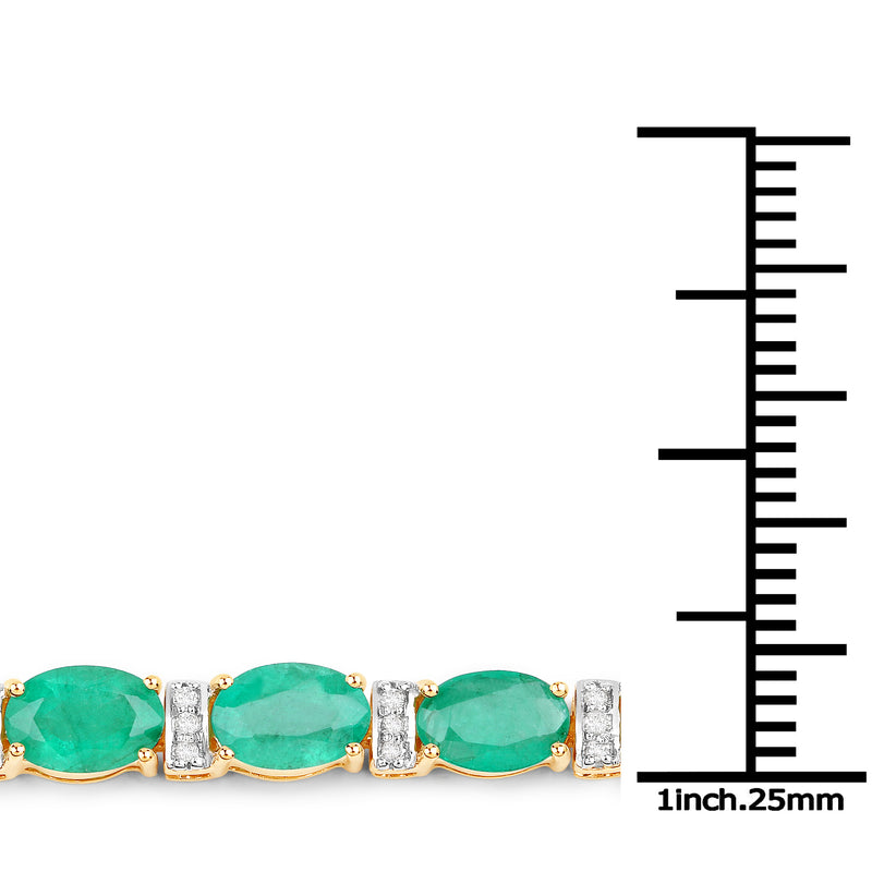 9.94 Carat Genuine Zambian Emerald and White Diamond 14K Yellow Gold Bracelet