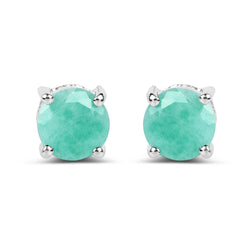 1.50 Carat Genuine Emerald .925 Sterling Silver Earrings