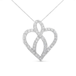 14KT White Gold 1 cttw Diamond Heart Ribbon Pendant Necklace (H-I, I1-I2)