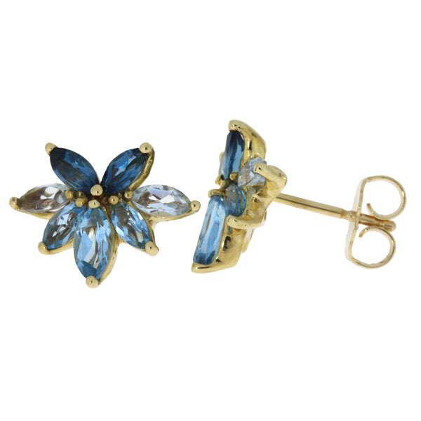 1.40ct Blue Topaz Diamond Earrings 10KT Yellow Gold