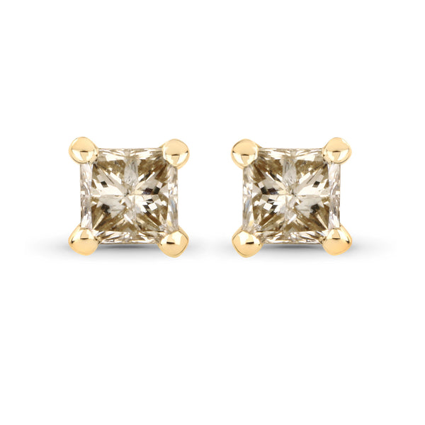 0.31 Carat Genuine Champagne Diamond 14K Yellow Gold Earrings (SI1-SI2)