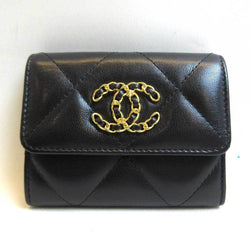 Chanel 19 Card Case Business Holder Coin Purse Black Ladies Lambskin