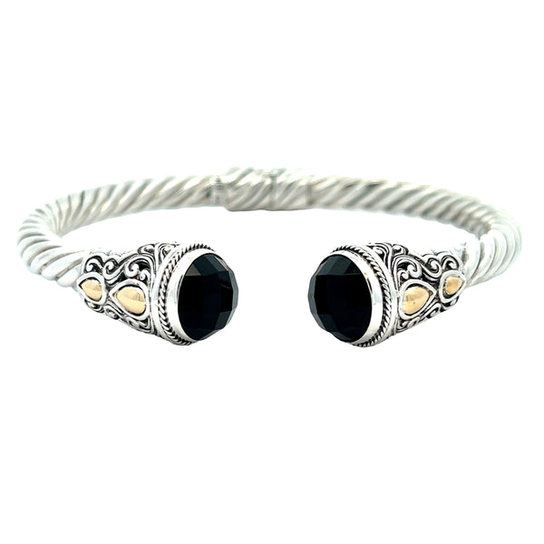 Genuine Onyx Cuff Bracelet Sterling Silver 18KT Gold