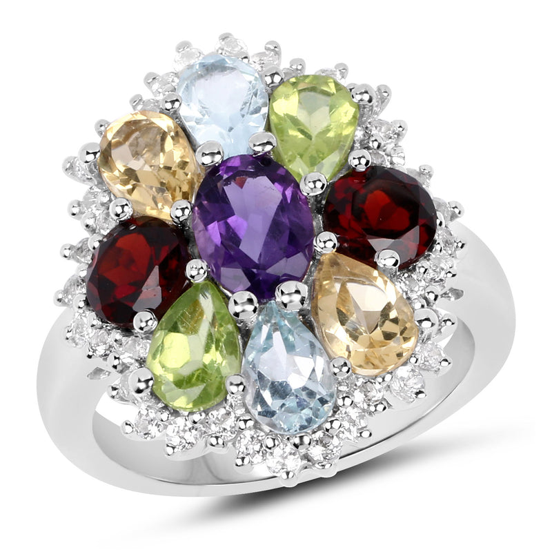 5.29 Carat Genuine Multi Stones .925 Sterling Silver Ring