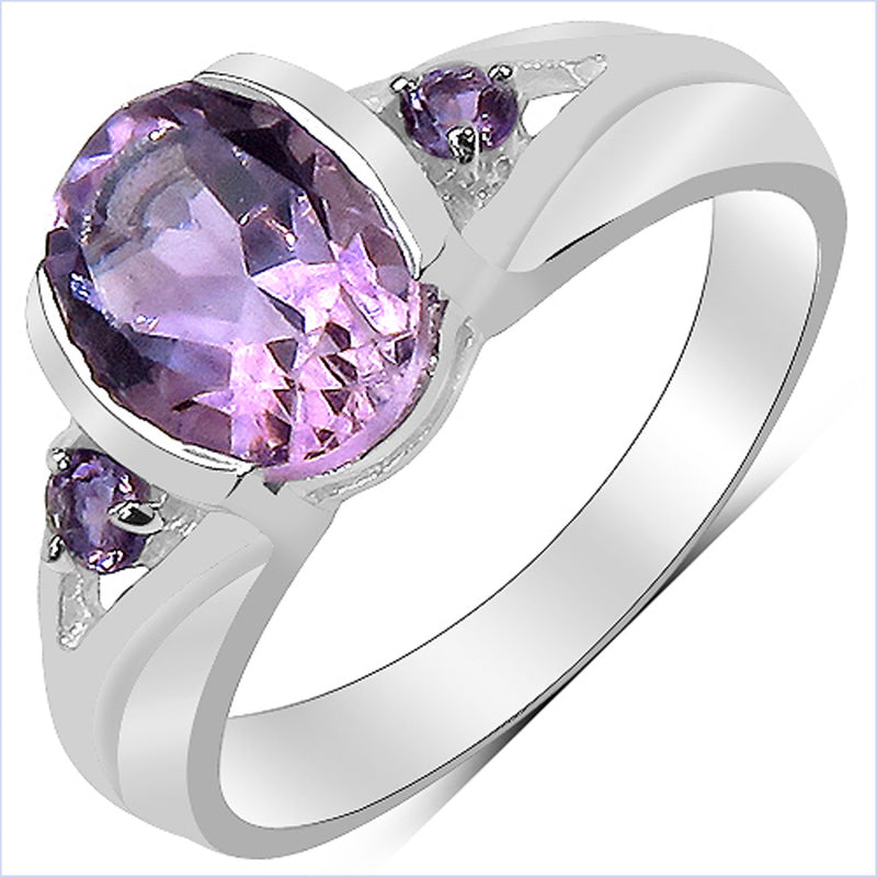 1.76 Carat Genuine Amethyst and White Topaz .925 Sterling Silver Ring